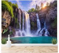 Tzxztt Magnífica Cascada Acantilados Rocosos Bosque Verde Sol Paisaje Natural Papel Pintado 3D Seda Texturizada Primera Calidad Neutros Material Ideal Para SalóN Dormitorio-250cm×170cm