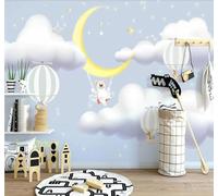 Tzxztt Pintado A Mano Dibujos Animados Cielo Estrellado Luz De La Luna Globo Aerostático Papel Pintado 3D Seda Texturizada Primera Calidad Neutros Material Ideal Para SalóN Dormitorio-350cm×256cm