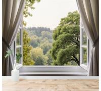Tzxztt Ventana Verde Bosque Árboles Paisaje Natural Papel Pintado 3D Seda Texturizada Primera Calidad Neutros Material Ideal Para SalóN Dormitorio-400cm×280cm