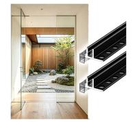 U profundo de aluminio Perfil de remate de borde de vidrio para mampara de balcón, Perfil fijo para paneles de ducha con vidrio de 12 mm de espesor(Black,180cm/5.9ft)