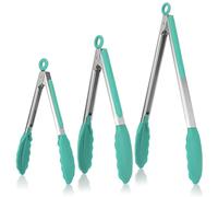 U-Taste Pinzas cocina silicona, calor hasta 250℃, 17/22/30 cm, Verde | Puntas de Goma Antiadherentes Firmemente Selladas, Mango de Acero y Bloqueo Suave para Barbacoa