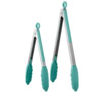 U-Taste Pinzas cocina silicona, calor hasta 315℃, 23/30 cm, Aqua Sky | Puntas de Goma Antiadherentes Firmemente Selladas, Mango de Acero y Bloqueo Suave para Barbacoa