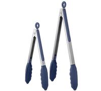 U-Taste Pinzas cocina silicona, calor hasta 315℃, 23/30 cm, Azul medianoche | Puntas de Goma Antiadherentes Firmemente Selladas, Mango de Acero y Bloqueo Suave para Barbacoa