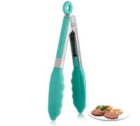 U-Taste Pinzas cocina silicona, resistente calor 250℃, 18cm, Aqua Sky | Puntas de Goma Antiadherentes Firmemente Selladas, Mango de Acero y Bloqueo Suave para Barbacoa