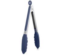 U-Taste Pinzas cocina silicona, resistente calor 250℃, 23cm, Azul noche | Puntas de Goma Antiadherentes Firmemente Selladas, Mango de Acero y Bloqueo Suave para Barbacoa