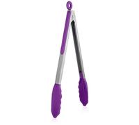 U-Taste Pinzas cocina silicona, resistente calor 250℃, 30cm, Púrpura | Puntas de Goma Antiadherentes Firmemente Selladas, Mango de Acero y Bloqueo Suave para Barbacoa