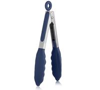 U-Taste Pinzas cocina silicona, resistente calor 315℃, 18cm, Azul noche | Puntas de Goma Antiadherentes Firmemente Selladas, Mango de Acero y Bloqueo Suave para Barbacoa