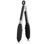 U-Taste Pinzas cocina silicona, resistente calor 315℃, 18cm, Negro | Puntas de Goma Antiadherentes Firmemente Selladas, Mango de Acero y Bloqueo Suave para Barbacoa