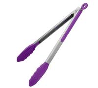 U-Taste Pinzas cocina silicona, resistente calor 315℃, 30cm, Púrpura | Puntas de Goma Antiadherentes Firmemente Selladas, Mango de Acero y Bloqueo Suave para Barbacoa