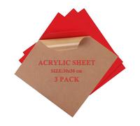 Uadme Laminas de Acrilico, 3 Pcs Placa Plastico Colores 3 mm, Panel de Hojas de Acrílico Brillante 30x30 cm, Metacrilato para Corte Láser, Pintura, Soporte de Exhibición de Fotografía (Rojo)