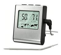 Uadme Termometro Digital Cocina Carne con Sonda, Termómetros de Barbacoa con Pantalla LCD Grande y Temporizador, Meat Thermometer para BBQ Alimentos Parrilla Horno