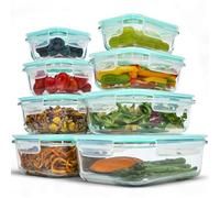 uandu Set de 16 Piezas - Recipientes de Cristal para Alimentos Herméticos | 8 recipientes, 8 tapas, vidrio de borosilicato, recipientes herméticos a prueba de fugas, apto para microondas, congelador