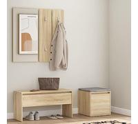 UBVNFGMK Banco de madera de roble Sonoma con cajón, juego de muebles de pasillo con espejo y taburete con cajón para mucho espacio de almacenamiento y asiento en el pasillo