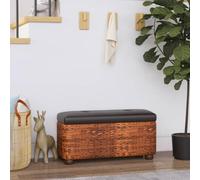 UBVNFGMK Juego de 2 bancos con espacio de almacenamiento de 69 cm, banco de almacenamiento con cojín en color marrón de totora y madera contrachapada, asiento acolchado para pasillo, salón o