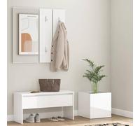 UBVNFGMK Juego de muebles de madera de color blanco brillante con espejo y cajón, banco multifuncional con espacio de almacenamiento y macetero, máximo 110 kg por asiento