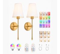 UCMDA Aplique Pared Interior con Bombillas Recargables 2 Piezas | 3 Temperaturas, 12 RGB, 5000mAh Lampara LED Pared Recargable con Mando, para Dormitorio Salón Pasillo