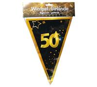 Udo Schmidt GmbH & Co Guirnalda de banderines de 50 pulgadas, color negro y dorado para 50 cumpleaños, decoración de fiesta de cumpleaños, 15 banderines