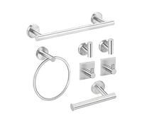 uego de Accesorios de Baño XINGLO 7 Piezas 40cm Toallero Barra + Portarrollos para Papel Higiénico +Anillo De Toall 4 Gancho para Pared (Silver)