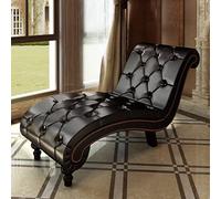 UERNGFTKM Chaise longue marrón de poliuretano con acolchado de botones, diseño ergonómico curvado, cómodo para sentarse y tumbarse, patas elegantes, máx. 110 kg por asiento