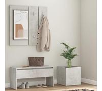 UERNGFTKM Juego de perchero de madera de color gris hormigón con cajón, espejo y macetero - Juego de muebles de pasillo para espacio de almacenamiento y asiento, máx. 110 kg por asiento