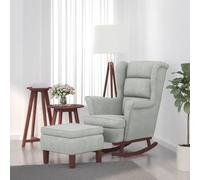UERNGFTKM Mecedora con reposapiés de terciopelo gris claro de madera maciza, sillón de lectura para salón, cómodos reposabrazos y suave movimiento de balanceo, incluye taburete como adicional