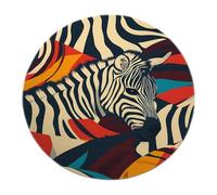 UERWOWELL Alfombras Redonda Moderna Pop Art Cebra Bloques geométricos Abstractos Coloridos Rayas Animal Salvaje Lavable Alfombra Pelo Corto Interior tapete salón 180cm