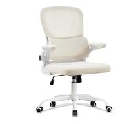 UEV Silla de Malla con Soporte Lumbar y Respaldo, Silla de Oficina Ergonómica con Múltiples Ajustes, Sillas de Escritorio Que Ahorran Espacio con Reposabrazos Abatibles, 65 x 58 x 100-110 cm, Beige