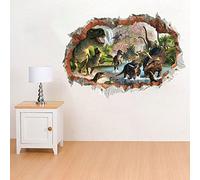 ufengke Dinosaurios en el Río Pegatinas Vista de Efecto 3D Efectos Especiales Ver Fuera de la Agrietada Pared Decorativos Calcomanías de Pared de Vinilo Extraíble para Sala de Estar, Dormitorio