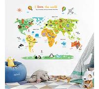 ufengke Mapa del Mundo de La Historieta Animal Lindo Pegatinas de Pared, Vivero Habitación de Los Niños Removible Etiquetas de La Pared/Murales