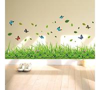 ufengke® Verde Césped Flores Mariposas Pegatinas de Pared, Sala de Estar Dormitorio Zócalo Removible Etiquetas de la Pared/Murales