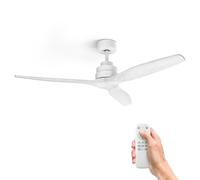 Ufesa Ventilador de Techo, 40W, 6 Velocidades, Ultra Silencioso, 3 Aspas de Madera Natural 132cm, Función Verano - Invierno, Temporizador 8h, Mando a Distancia, Blanco