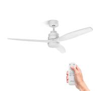 Ufesa Ventilador de Techo con Luz LED, 40W, 6 Velocidades, Ultra Silencioso, 3 Aspas Madera Natural 132cm, Función Verano - Invierno, Temporizador 8h, 3 Niveles Luz, Mando a Distancia, Blanco