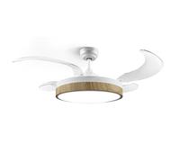 Ufesa Ventilador de Techo Seoul, Motor DC 40W, Silencioso y Eficiente, 106cm, Luz LED Integrada 48cm, 4 Aspas Retráctiles, 3 Tonos de Luz, 6 Velocidades, Temporizador, Mando a Distancia, Blanco/Madera