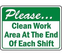 UFRUDR Letrero de metal con texto en inglés «Please Clean Work Area at The End of Each Shift Time» para decoración de pared del hogar, granja, bar, cafetería, club, 8 x 12 pulgadas