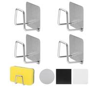 UFUFMATE - 4 soportes magnéticos para esponja, con 4 parches de metal, soporte adhesivo para esponja colgante, soporte de esponja de acero inoxidable para fregadero de cocina (plateado)