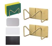 UFURMATE 2 soportes magnéticos de esponja de secado rápido para fregadero con tiras magnéticas y placas de hierro, soporte adhesivo de acero inoxidable para fregadero de cocina (dorado)