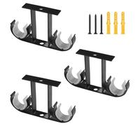 UFURMATE 3 piezas de soportes dobles para barra de cortina, soportes de montaje en techo de aleación de aluminio para barra de cortina de ventana, soportes para palo de cortina de 23-26mm (negro)