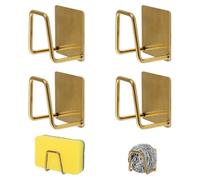 UFURMATE 4 soportes magnéticos para esponjas de secado rápido para fregadero, soporte adhesivo para esponja, soporte de esponja de acero inoxidable, organizador para fregadero de cocina (dorado)