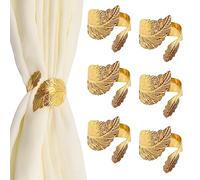 UFURMATE 6 alzapaños de cortina decorativos de metal con hojas doradas, hebillas de cuerda de cortina creativas, clips de soporte para cortinas de resorte para oficina en casa (dorado)