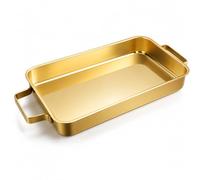 UGCER Paellera española de Acero Inoxidable, sartén Rectangular para mariscos con Asas Dobles, Ideal para cocinar Paella en casa, restaurantes o acampadas,Oro,42cm/16.5in