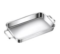 UGCER Paellera Rectangular española, Plato de Acero Inoxidable para mariscos y Langosta con Asas Dobles para el hogar, Restaurante o Camping,Plata,42cm/16.5in