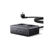 UGREEN 6 EN 1 Regleta Enchufe Multiple 3680W 2 AC 4 USB con Interruptor | USB C 20 W, Carga Rápida, Noir, 1.5M Extension, Power Strip Inteligente Ladron Plano, Proteccion Sobretension, Oficina, Hogar