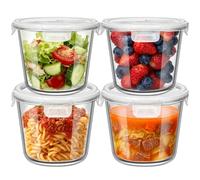 UHAPEER Juego de 4 recipientes de cristal con tapa, recipiente para ensalada, recipiente para sopa, recipiente redondo de cristal para alimentos, recipiente hermético