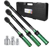 Uharbour Juego de Llaves Dinamométricas 3 Piezas (1/4", 3/8", 1/2"), 3-230 Nm Llave Dinamométrica Coche con Adaptadores, Chave Dinamométrica Profesional para Automoción y Bicicleta