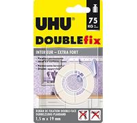 UHU Doble cara interior extra fuerte - Cinta adhesiva de doble cara, ultra potente, blanco, rollo 1,5 x 19 mm
