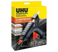UHU Kit de iniciación de pistola de pegamento caliente - Incluye 6 barras de pegamento transparente de 11 mm, listas para usar en 5 - 8 minutos, para madera, metal, vidrio, textiles y más