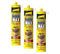 UHU Madera Max Express- Adhesivo de Construcción para madera, beige, cartucho 380g (Paquete de 3)