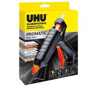UHU Pistola de pegamento caliente PROMATIC - Incluye 3 barras de pegamento transparentes, 11 mm, listo para usar rápidamente en 5 - 8 minutos, potente para madera, metal, vidrio, textiles y más