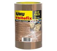 UHU Rollafix - Cintas adhesivas de embalaje marrón, lote de 3 cintas de 66 m x 50 mm