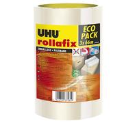 UHU Rollafix - Cintas adhesivas de embalaje transparente, lote de 3 cintas de 66 m x 50 mm